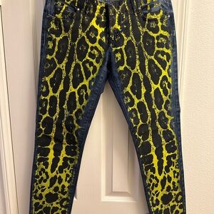 Pierre Balmain Yellow and Black Leopard Skinny Jeans